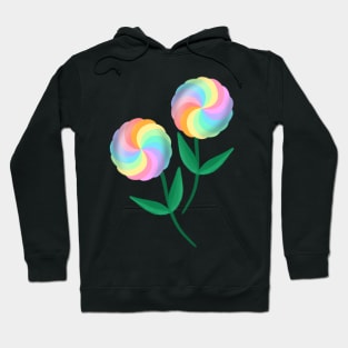 Twin lollipop flowers with colorful rainbow design Hoodie